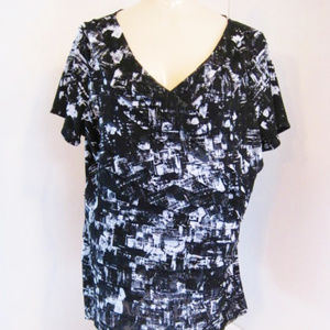 Style & Co Woman-Ruffles Blouse-2X-Black & W-Lined